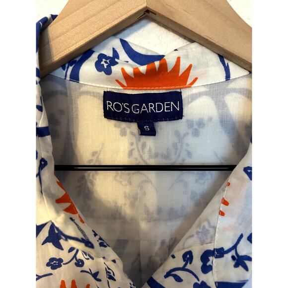 Ro's Garden Jinette Maxi Blue Ozzie Orange White Button Front Dress - Picture 3 of 5